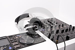 DJ's mixer and headphones