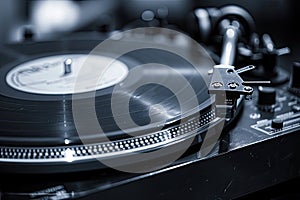 DJ turntable vinyl record on desk