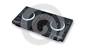 DJ Turntables, electronic audio equipment isolated on white photo