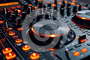 DJ using audio mixing controller panel equalizer musical console