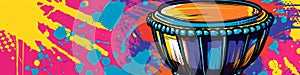 Djembe drum with a colorful background