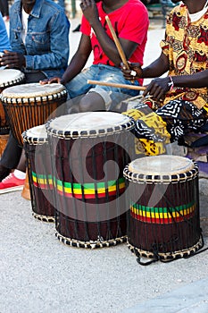 Djembe drummers playing