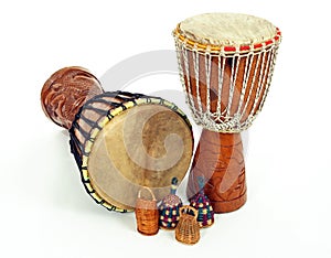 Djembe drums and caxixi shakers photo