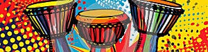 Djembe drums in a row as pop art style, musical instrument