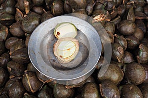 Djenkol bean fruit in local Thailand market, Archidendron jiringa seed, Djenkol bean, Djenkol fruit