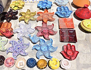 Djerba Market Colorful Earthenware, Arabic Pottery