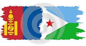 Djibouti and Mongolia grunge flags connection vector