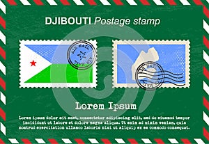 Djibouti postage stamp, vintage stamp, air mail envelope.