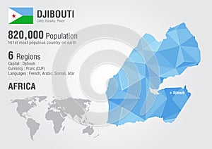 Djibouti world map with a pixel diamond texture.