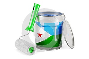 Djiboutian flag on the paint can, 3D rendering photo
