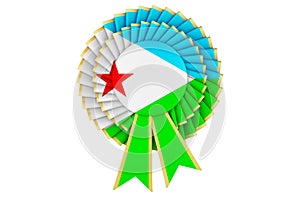 Djiboutian flag painted on the award ribbon rosette. 3D rendering photo