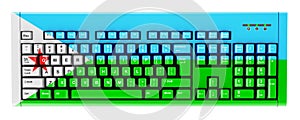 Djiboutian flag painted on computer keyboard. 3D rendering photo
