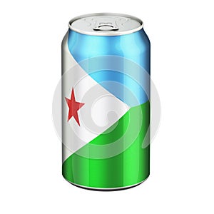 Djiboutian flag painted on the drink metallic can. 3D rendering photo