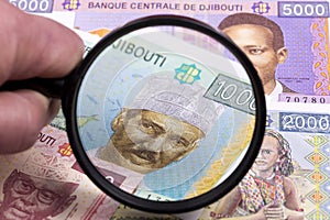 Djiboutian money in a magnifying glass