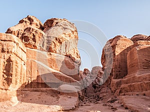 The Djinn Blocks located near the entrance in the ancient city of Petra, in Jordan