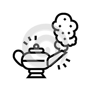 djinn lamp line icon vector illustration