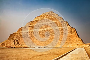 The Djoser Pyramid, the first pyramid erected in the Sahara desert, Egypt. Step Pyramid in Saqqara