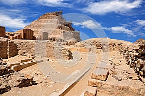 Djoser`s great step pyramid in Saqqara. Ancient Egypt.