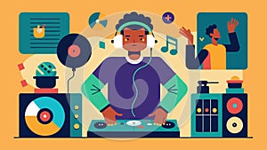 The DJs curated playlist features lesserknown indie artists introducing a new wave of music to the bars regulars. Vector photo