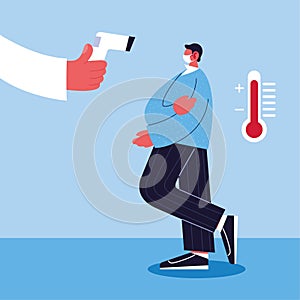 Man after vacciness temperature test illustration