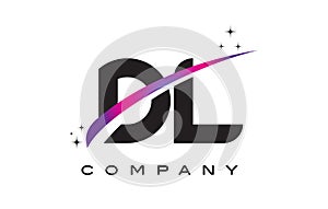 DL D L Black Letter Logo Design with Purple Magenta Swoosh