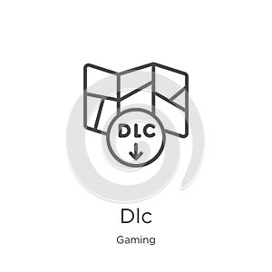 dlc icon vector from gaming collection. Thin line dlc outline icon vector illustration. Outline, thin line dlc icon for website