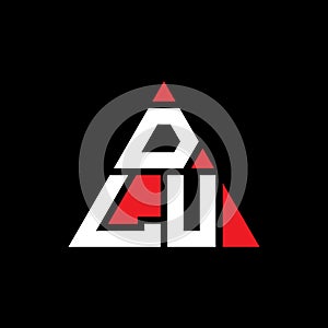 DLU triangle letter logo design with triangle shape. DLU triangle logo design monogram. DLU triangle vector logo template with red