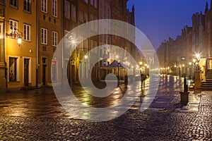 Dlugi Targ street, Main Historic City at night. Gdans, Poland