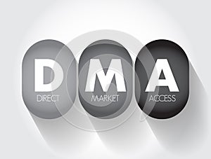 DMA Direct Market Access - access to the electronic facilities and order books of financial market exchanges, acronym text concept