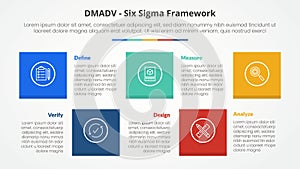 DMADV six sigma framework methodology concept for slide presentation with square shape combination up and down with 5 point list