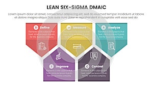 dmaic lss lean six sigma infographic 5 point stage template with badge arrow shape information concept for slide presentation