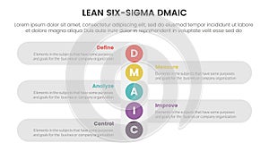 dmaic lss lean six sigma infographic 5 point stage template with vertical small circle down direction concept for slide