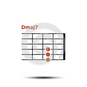 Dmaj7, Basic Guitar Chord Chart Icon Vector Template