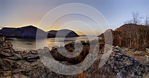 Sunset panorama on the river