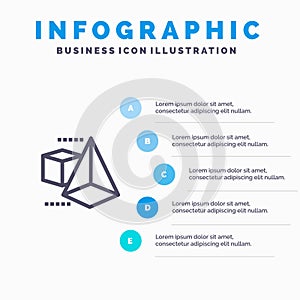 3dModel, 3d, Box, Triangle Blue Infographics Template 5 Steps. Vector Line Icon template photo