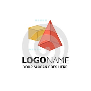 3dModel, 3d, Box, Triangle Business Logo Template. Flat Color photo