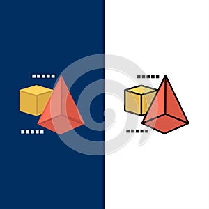 3dModel, 3d, Box, Triangle  Icons. Flat and Line Filled Icon Set Vector Blue Background photo