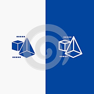 3dModel, 3d, Box, Triangle Line and Glyph Solid icon Blue banner photo