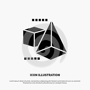 3dModel, 3d, Box, Triangle Solid Black Glyph Icon photo
