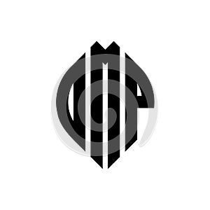 DMP circle letter logo design with circle and ellipse shape. DMP ellipse letters with typographic style. The three initials form a