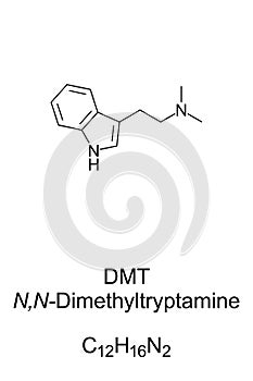 DMT, Dimethyltryptamine, skeletal formula and structure