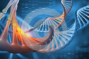 DNA 3D illustration. Decoding genome sequence. Scientific studies of structure of DNA molecule