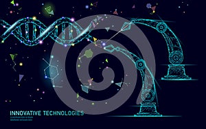 DNA 3D structure editing medicine concept. Low poly polygonal triangle gene therapy cure genetic disease. GMO