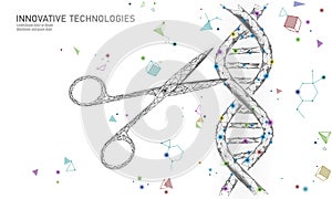 DNA 3D structure editing medicine concept. Low poly polygonal triangle gene therapy cure genetic disease. GMO