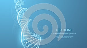 DNA. Abstract 3d polygonal wireframe DNA molecule helix spiral on blue.