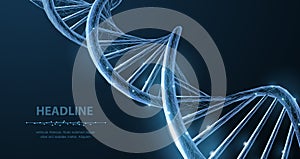 DNA. Abstract 3d polygonal wireframe DNA molecule helix spiral on blue.