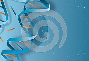 DNA. Abstract 3d polygonal wireframe DNA molecule helix spiral on blue background