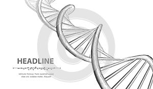 DNA. Abstract 3d polygonal wireframe dna molecule helix spiral on white background