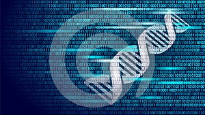 DNA binary code future computer technology concept. Genome science structure modified GMO engineering molecular symbol