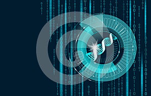 DNA binary code future computer technology concept. Genome science structure modified GMO engineering molecular symbol photo